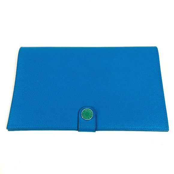 HERMES Bicolor RMS Tutankhamun bifold Long Wallet Evercolor blue/Green - Picture 2 of 14